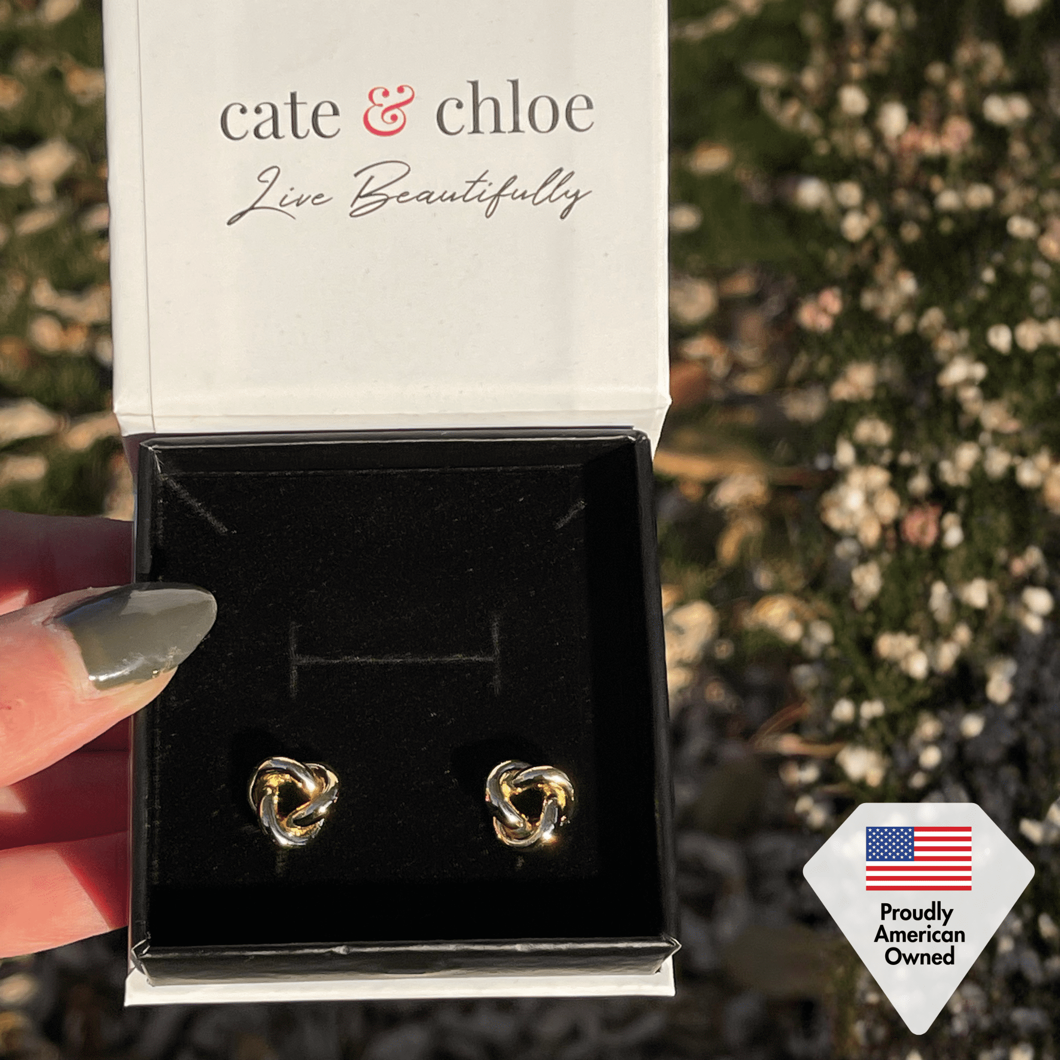 Cate & Chloe Ashley 18k Yellow Gold Plated Knot Stud Earrings, Gift for Women