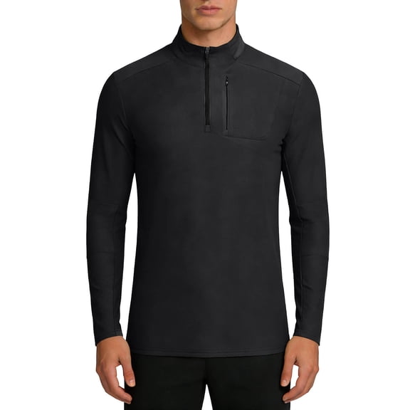 LEKWK Running Shirts for Men Regular Fit Stand Collar 1/4 Zip Pullover Long Sleeve Long Sleeve Workout Shirts Chest Pocket Athletic Gym Hiking Sporty Tees