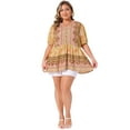 thumbnail image 3 of DARING DIVA Women's Plus Boho Floral Print V Neck Blouse 3X Yellow, 3 of 7