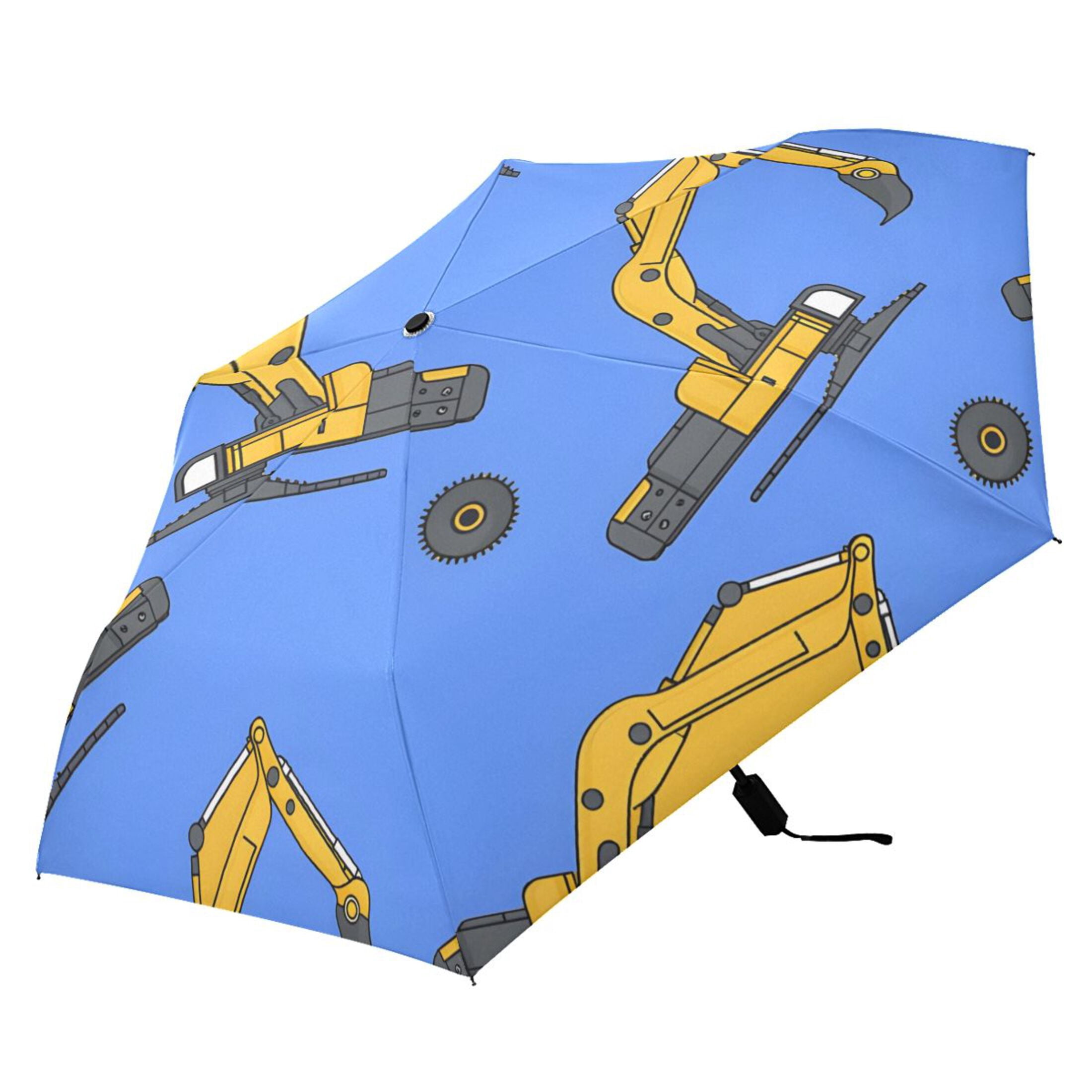 ALAZA Cartoon Excavator Trucks UPF 50+ Compact Folding Umbrella for Rain Travel Umbrella Packable