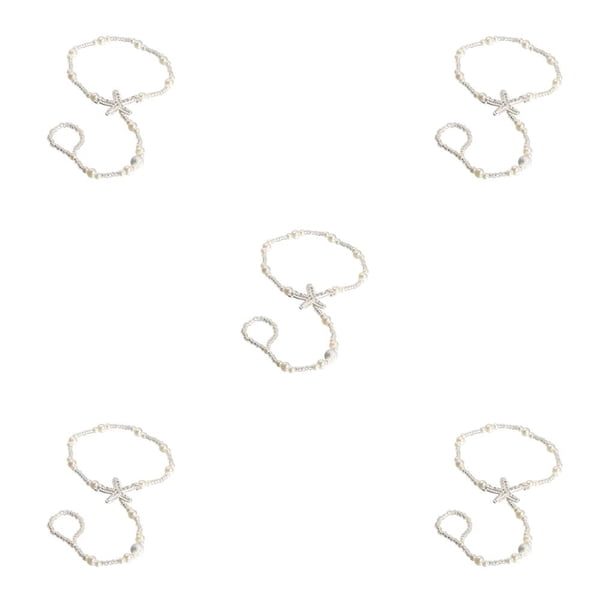 Qarigey Anklets Sea Star Pearl Crystal Foot Ring Hanging Chains Mittens Girls Wedding with Decor Pendent Bracelets Finger Toe Type2 NO2 Qarigey CBP461803