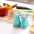 thumbnail image 2 of LMTODLFG Salt and Pepper Shakers (2-Pc. Set) Modern Stainless-Steel w/Clear Glass Bottom | Compact Cooking, Kitchen and Dining Room Use | Classic, Refillable Design (Light Blue), 2 of 7