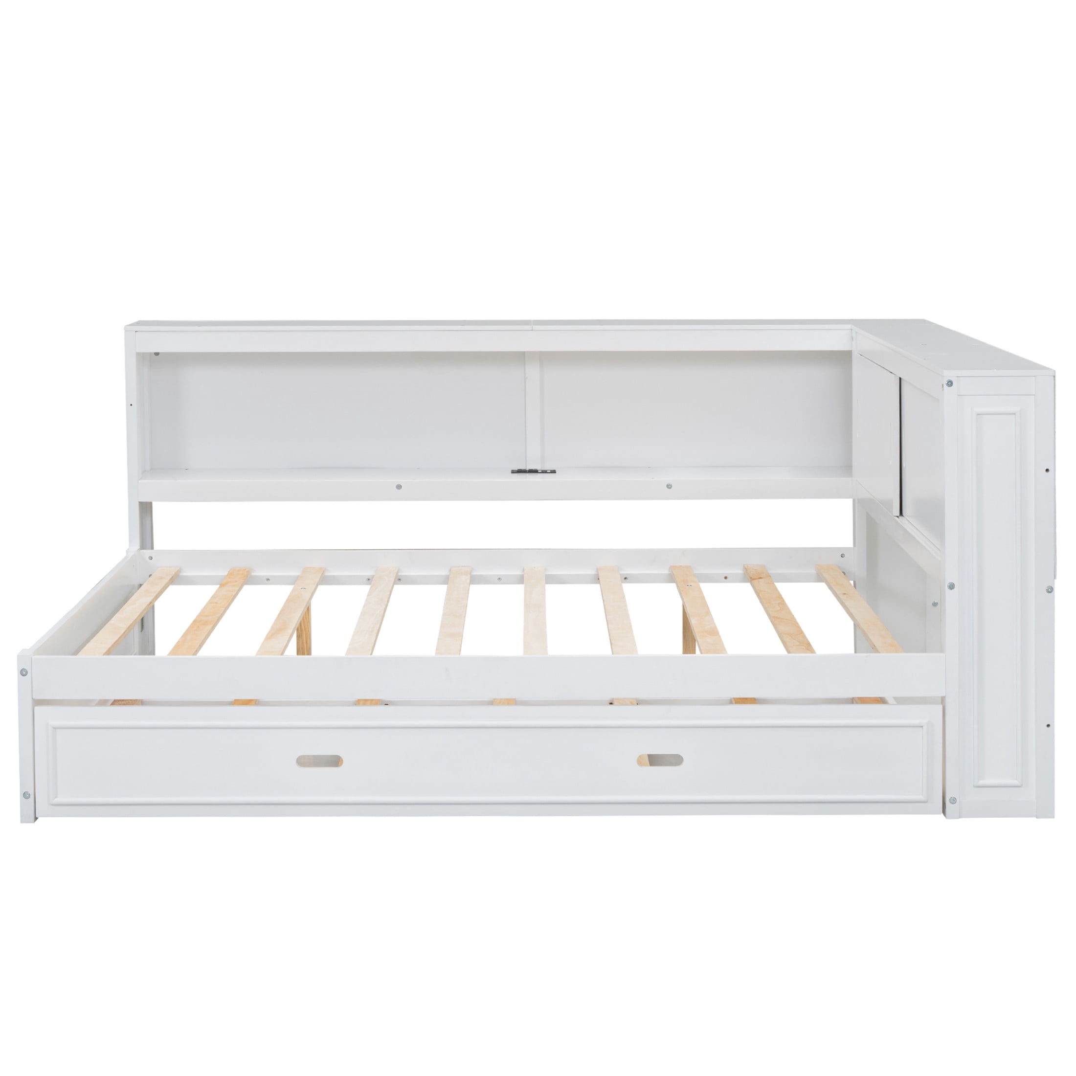 Noble House Sheila Full Wood Daybed with Trundle and LED Lighting, Storage Shelves, USB Charging Port, White