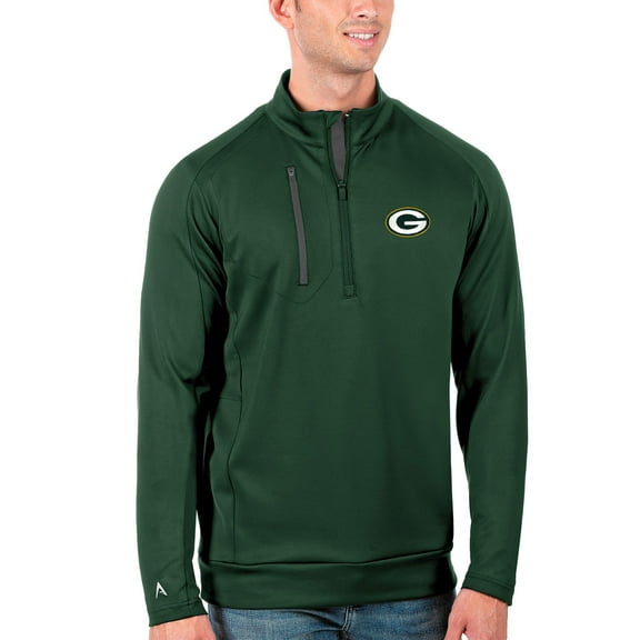 Men's Antigua Green/Charcoal Green Bay Packers Generation Quarter-Zip Pullover Jacket