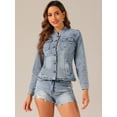 thumbnail image 4 of DARING DIVA Women's Classic Stand Collar Denim Jacket XL Grey Blue, 4 of 6