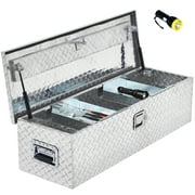 39 Inch Truck Bed Tool Box Heavy Duty Aluminum with Sliding Shelf, Diamond Plate ToolBox for Pick Up Truck RV Trailer, Trailer Toolbox Storage with Side Handle, Lock and Keys
