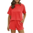 thumbnail image 2 of Ndbuld Womens Fashion 2 Piece Outfits Short Sleeve Tops Set Matching Shorts Loungewear Tracksuit Lounge Sets Family Gifts Red 2XL, 2 of 3