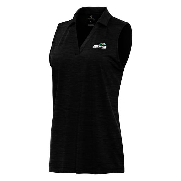 Women's-Antigua Heather Black Daytona International Speedway Layout Sleeveless Polo