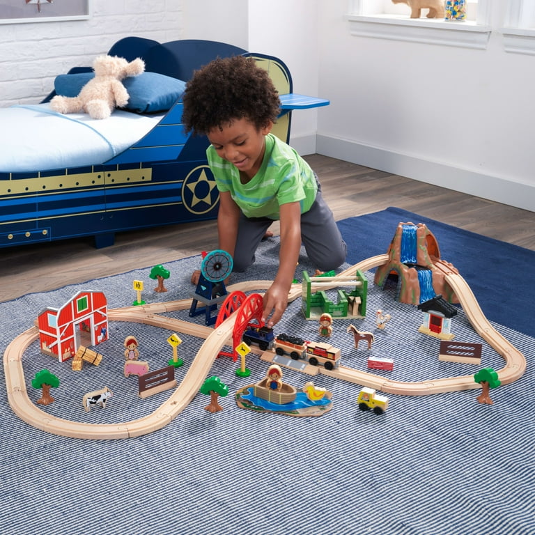 KidKraft Wooden Farm Train Set with 75 Pieces Included Children s Toy Vehicle Playset