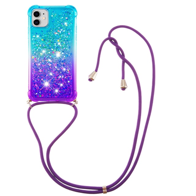Funda para iPhone 12 Brillantina Líquida Divertida Reluciente y con Cristales en Movimiento Cuerpo Cruzado con Cordón Ajustable