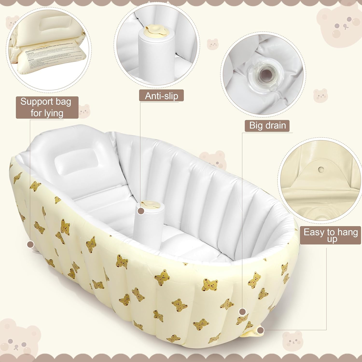 DEACOWER Inflatable Baby Bathtub for Newborn to Toddler, Portable Baby Tub with Built-in Air Pump, Collapsible Shower Basin for Easy Storage