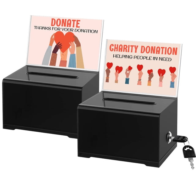 Urna de donaciones THUQ con cerradura y porta letrero 16 x 12 x 10 cm