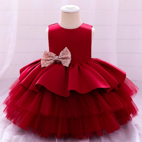 WPPGONE Girls Sleeveless Layered Tulle Tutu Dress Sparkling Sequin Bow Knot Wedding Guest Party Gown Fluffy Ball Gown Birthday Pageant Princess Formal Ceremony Dresses