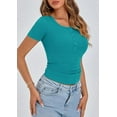 thumbnail image 4 of PRETTYGARDEN Women's Spring Summer Short Sleeve Tops Ribbed Henley Button Slim Fit Basic Casual T Shirts Blouse Clothing, 4 of 9