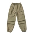 thumbnail image 7 of CQONEPT Girls Cargo Pants Straight Leg Joggers Sweatpants Casual Comfy Outdoor Sports Trousers with Multi Pockets Army Green 5-6Years, 7 of 7