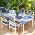 thumbnail image 2 of Blue Ombre Spring Floral Table Cloths for 5 Foot Rectangle Tables, Summer Botanical Flowers Patio Waterproof Elastic Fitted Tablecloths, Washable Rectangular Table Cover for Camping, 2 of 8