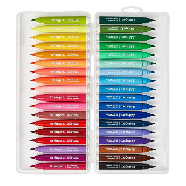KINGART 405-36 Brush Tip Watercolor Illustration Markers with Case, 36  Colors, Wide Barrel for Easy Hold, Water-based Non-Toxic Ink, Soft Flexible  Tip