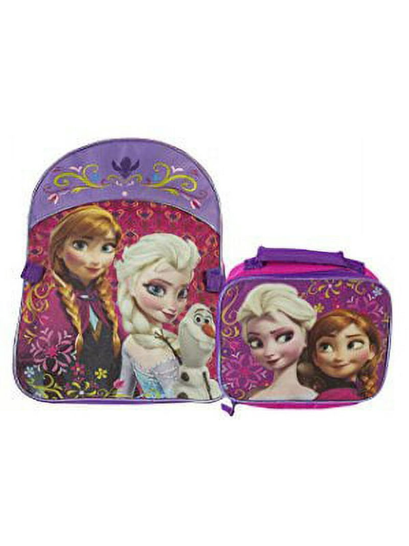 Disney Anna and Elsa Backpack from Frozen 2; Floral Disney Frozen Book Bag: Anna & Elsa Purple & Blue Flowers  main image 2