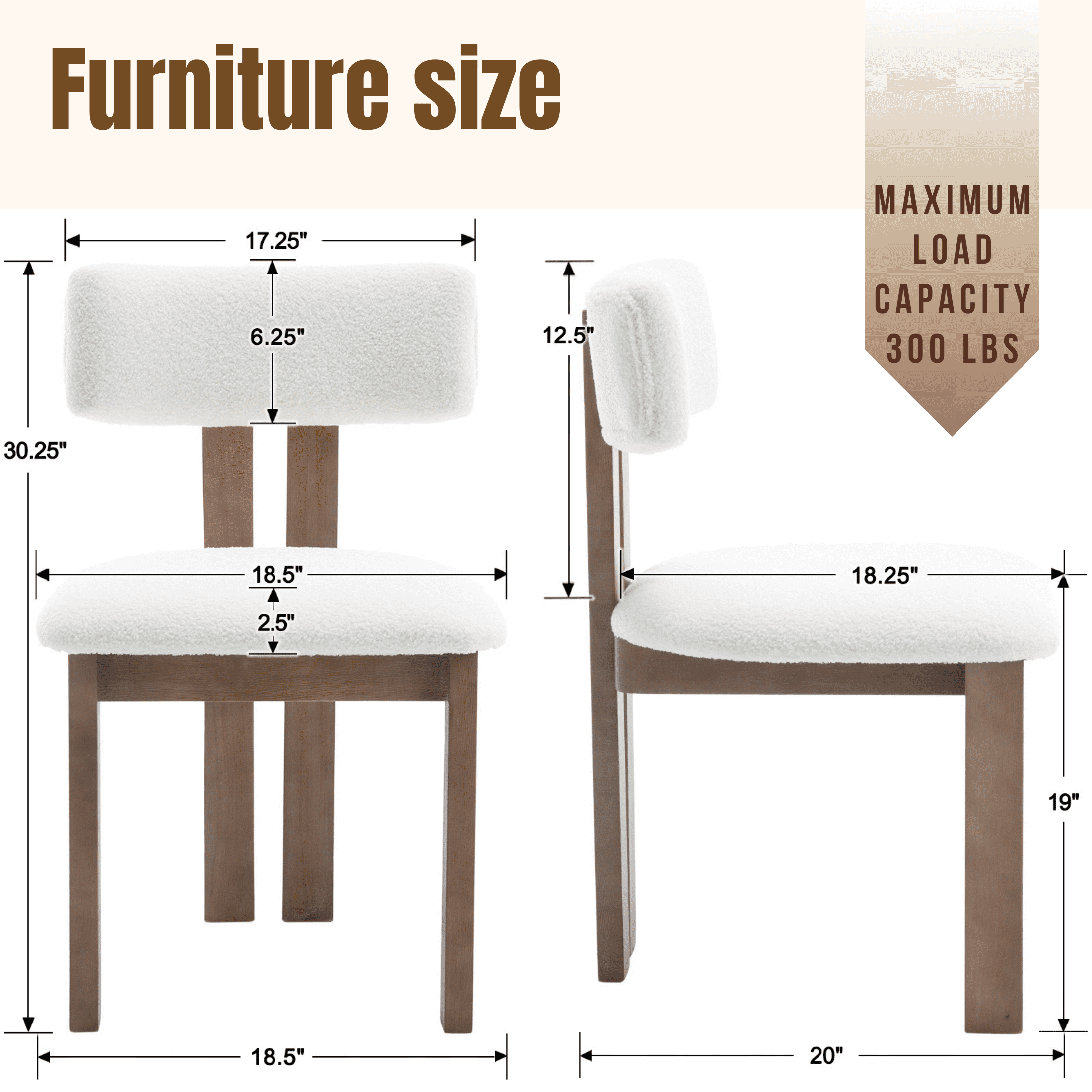 Guyou Wooden Dining Chairs Set of 2, Mid Century Modern Sherpa Upholstered Dining Side Chairs, Farmhouse Kitchen Chairs with Curved Back for Kitchen Dining Room Living Room, White
