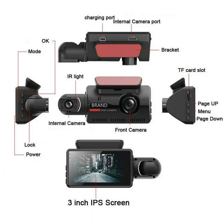 3 Camera Lens Car DVR 3-Channel Dash Cam HD 1080P Dash Camera Dual Lens  Dashcam Video Recorder Black Box Parking Monitoring (Color : 2 Channel-CC