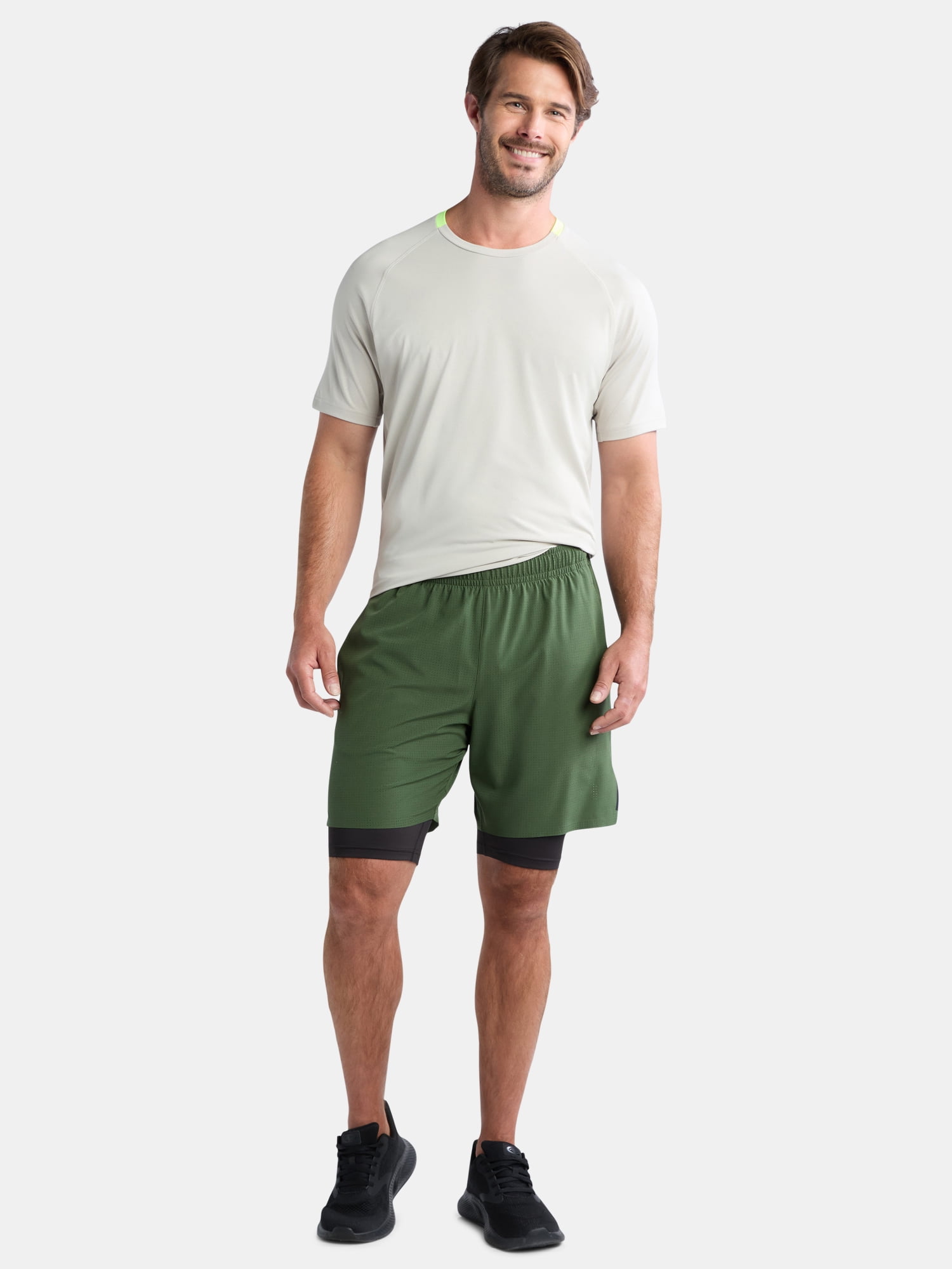 Athletic Works Men's and Big Men's 2 In 1 Perforated Active Shorts, 7" Inseam, Sizes S-3XL