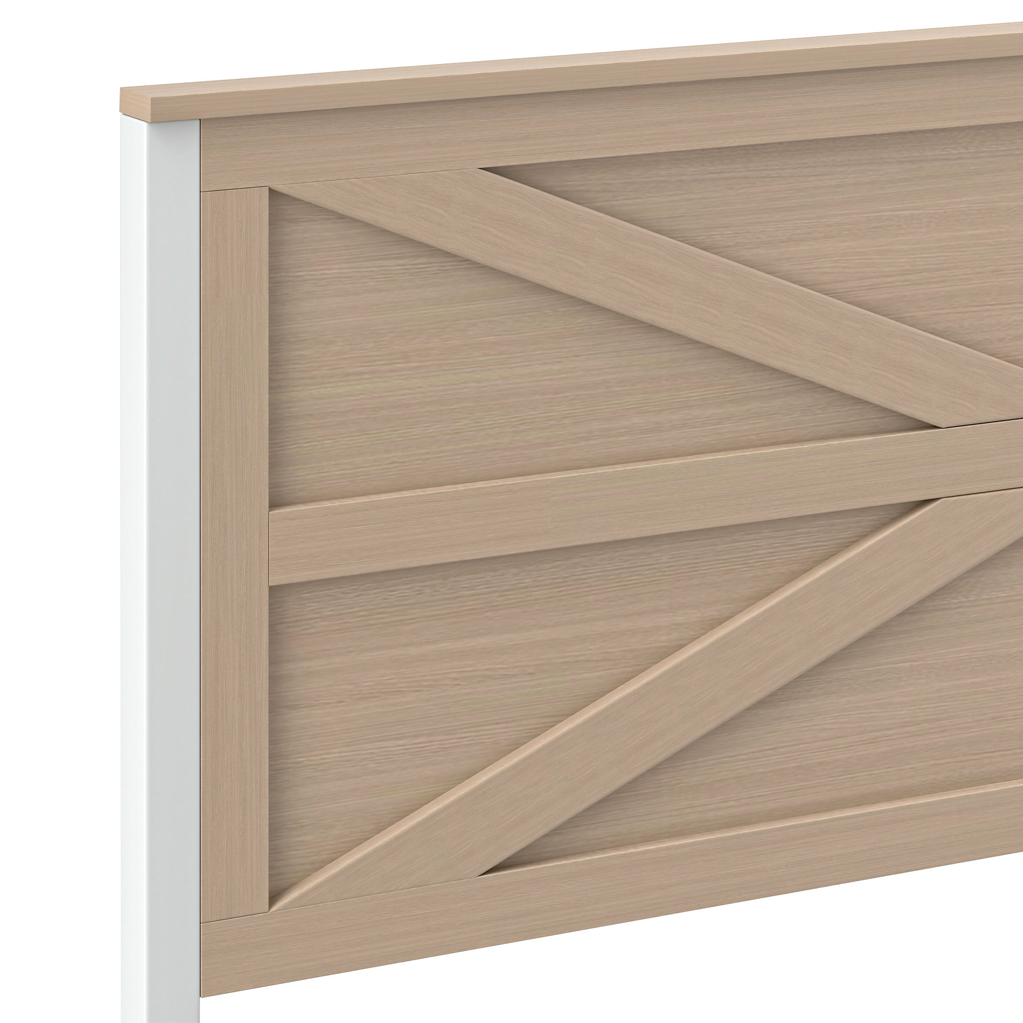 Uforic Bed End Barn Door Queen Size Bed Frame with Headboar Storage, Steel Mesh Door & Sturdy Construction, Oak
