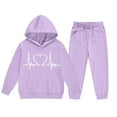 thumbnail image 3 of Conjunto de sudadera con capucha de manga larga para niños con estampado en forma de corazón y pantalones deportivos con lazo en las piernas, conjunto deportivo informal de dos piezas para niños, poli, 3 of 5