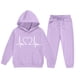 thumbnail image 3 of Conjunto de sudadera con capucha de manga larga para niños con estampado en forma de corazón y pantalones deportivos con lazo en las piernas, conjunto deportivo informal de dos piezas para niños, poli, 3 of 5