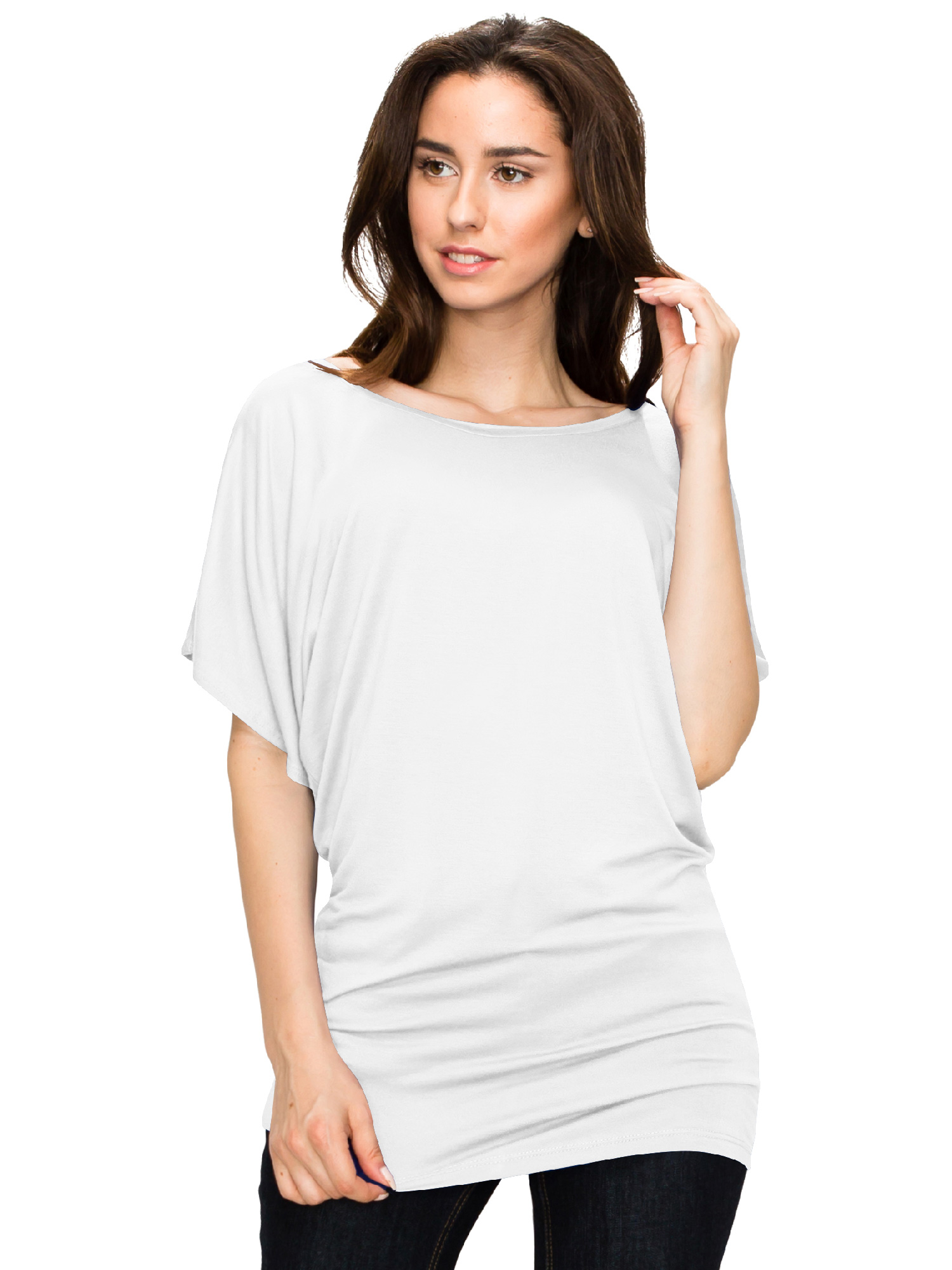 Made by Johnny Women's Boat Neck Short Sleeve Dolman Drape Top S WHITE - image 3 of 6
