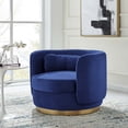 thumbnail image 2 of Armchair Swivel Accent Chair, Navy Gold, Velvet, Modern Contemporary, Living Lounge Cafe Room Hotel Lobby Hospitality, 2 of 7