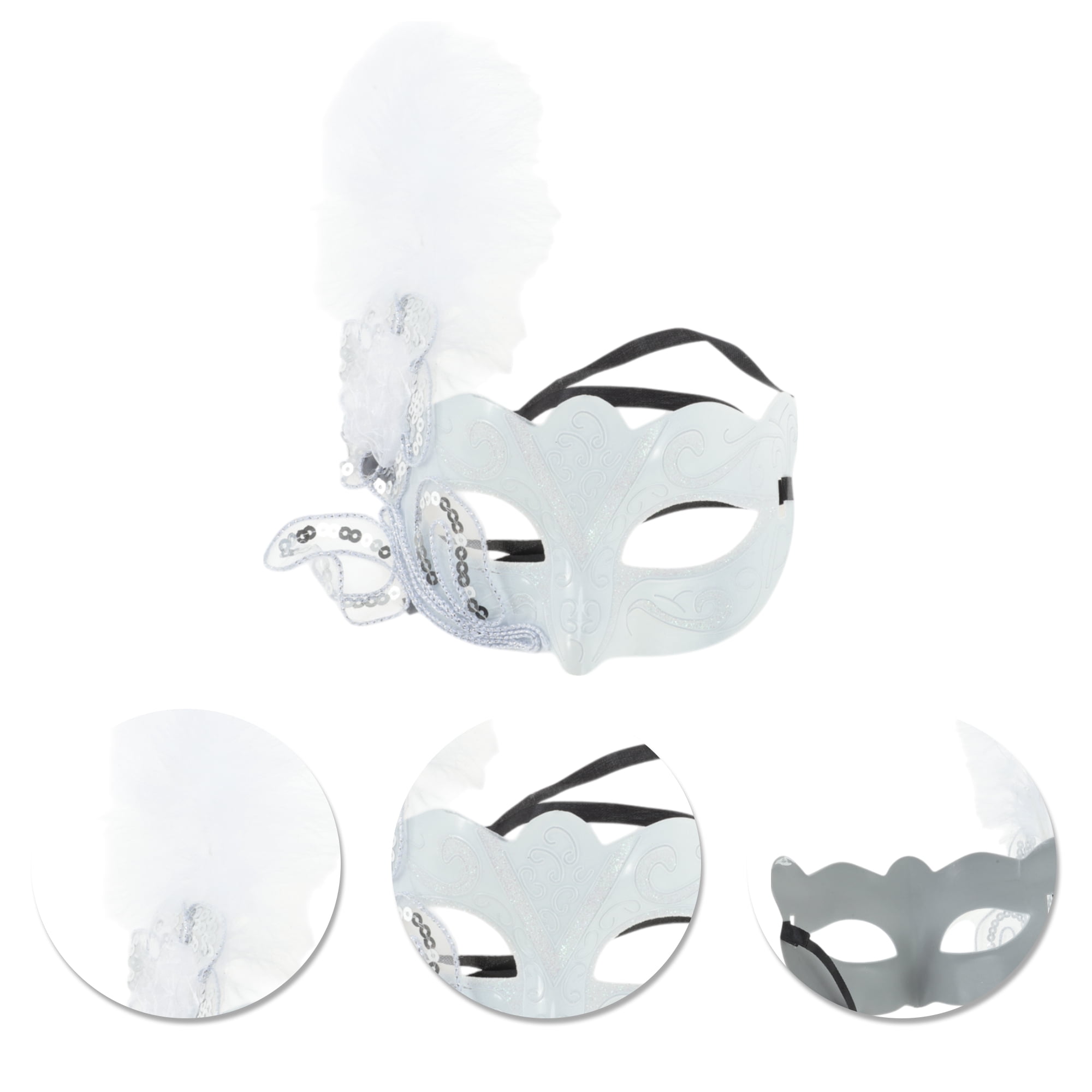 Unique Bargains 1 Box Dancing Queen Feather Half Face Party Mask White