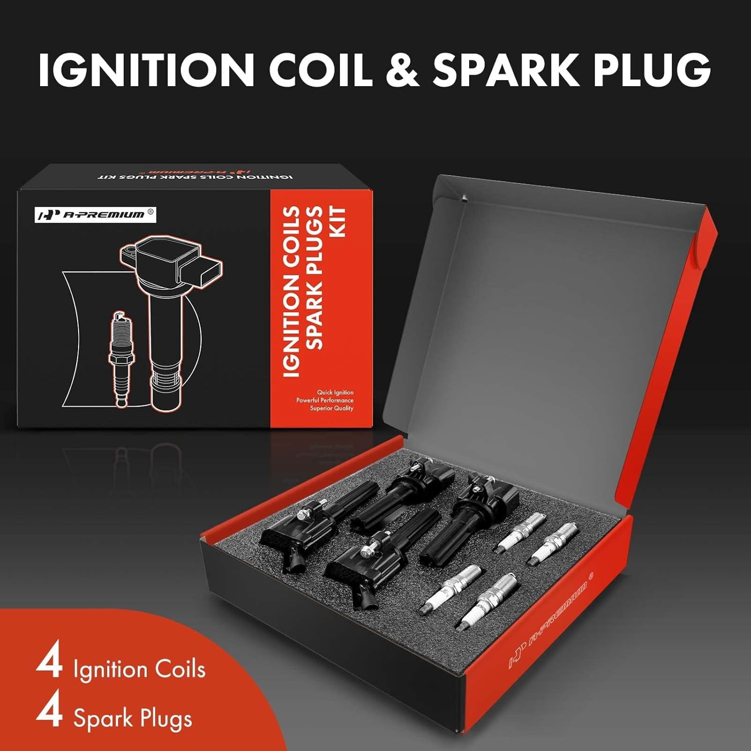 A-Premium Ignition Coils and Spark Plugs Kits Compatible with Chevrolet Colorado 2007-2012 & GMC Canyon 2007-2012, 2.9L, Replaces# 8125965470, LTR5GP 4-PC Set