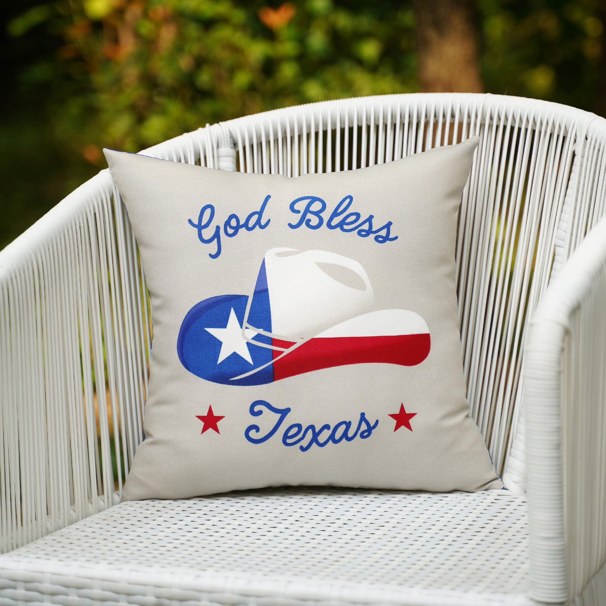 Mainstays God Bless Texas Reversible Outdoor Throw Pillow 16 inch, Multicolor