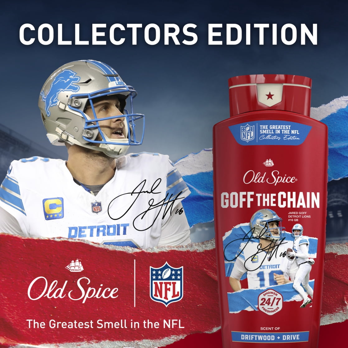 Old Spice Body Wash for Men, NFL Collection, Jared Goff The Chain, Driftwood + Drive, 24oz
