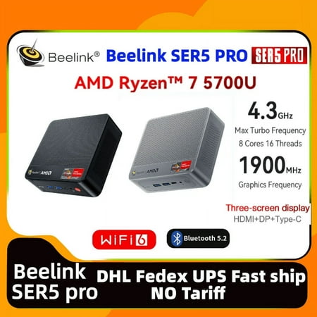 Beelink Mini PC SER5 Pro Mini Pc Ryzen 7 5700U 8C 16T 1.8~4.3GHz 32GB RAM 1TB NVME SSD WiFi 6 BT 5.2 USBC DP HDMI 4K