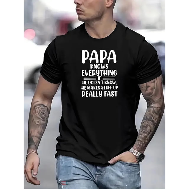 PAPA Print Tees For Men, Casual Crew Neck Short Sleeve T-Shirt, Comfortable Breathable T-shirt For Summer