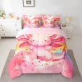 thumbnail image 2 of Homewish Cute Pink Axolotl Twin Bedding Sets 7-Piece for Kids Teens,Cartoon Stars Love Heart Bedding Comforter Set Microfiber,Kawaii Animal Salamander Breathable Sheet Sets,Reversible Room Decor, 2 of 8