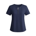 thumbnail image 4 of Miluxas Women's Zip Up Short Sleeve Pullover Top V-Neck Solid Casual T-Shirt Summer Basic Work Daily Outfits Navy, 4 of 6