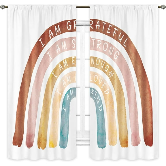 Kids Rainbow Curtains 42Wx63H Inch Rod Pocket Cute Boho Inspirational Quotes Bedroom Decor for Baby Girls Children Lovely Colorful Positive Words Art Printed Living Room Window Drapes 2 Panel