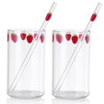 thumbnail image 2 of Vasos de Vidrio de 300 ml con pajita Timcorr transparentes con patrones de fresa, 2 of 7