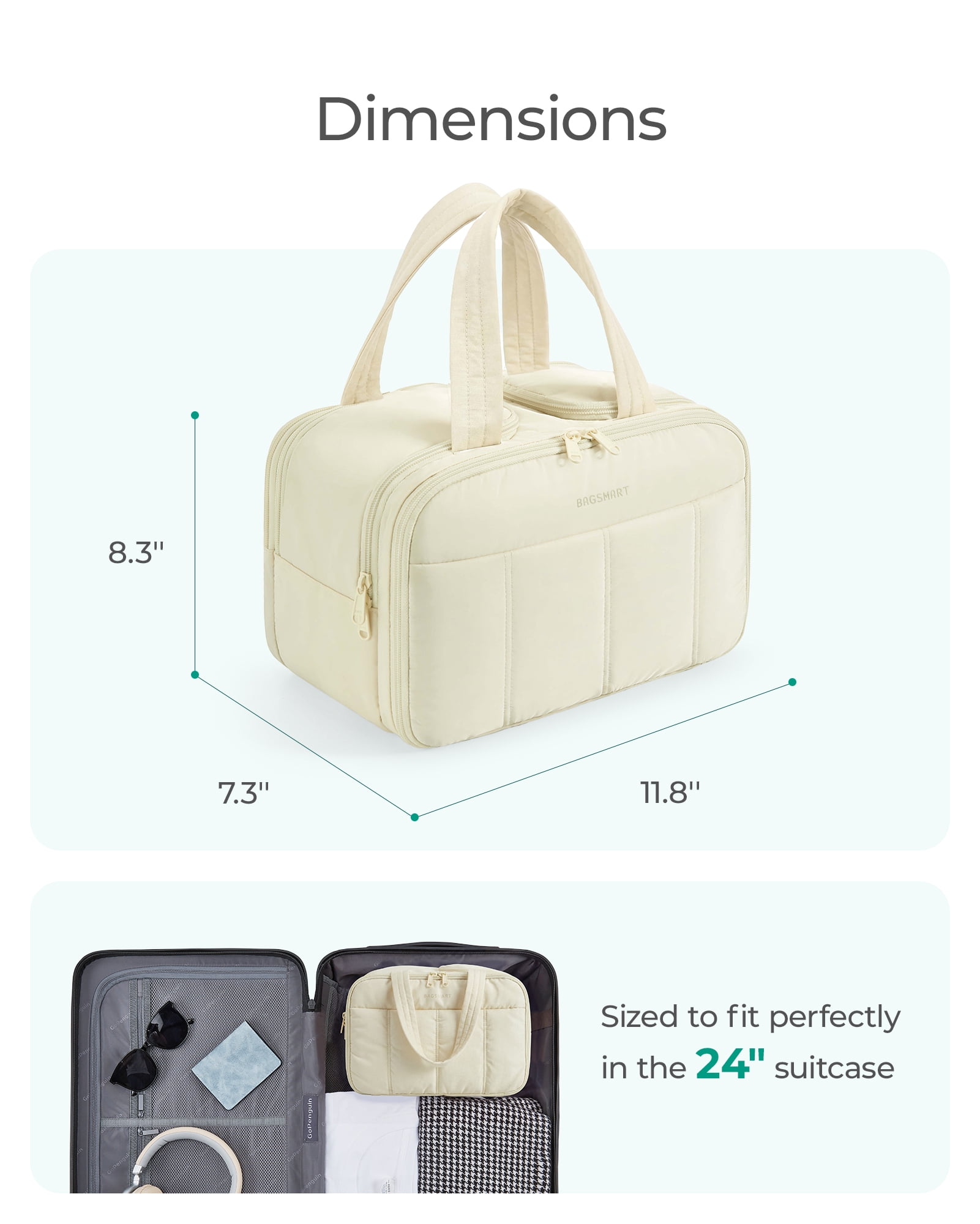 BAGSMART Travel Toiletry Bag, Puffy Large Toiletry Bag for Women, Lightweight Cosmetic Makeup Bag Organizer with Handle for Traveling, Accessories, Essentials, Toiletries, Camel