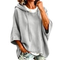 thumbnail image 3 of HongQid Womens Hoodie Drawstring Hood Short Batwing Sleeve Cropped Oversized Spring Fall Long Sleeve Ladies Trendy Casual Outfit Clothing Pullover Sweatshirt, 3 of 9