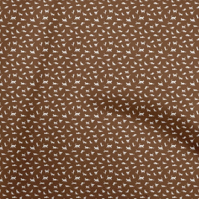 oneOone Cotton Poplin Brown Fabric Cat Craft Projects Decor Fabric Printed By The Yard 56 Inch Wide