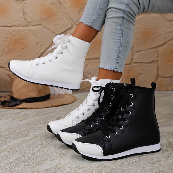 Hinvhai High Top Sneakers for Women Comfortable Platform Shoes with Zipper Walking Shoes White 9.5(43)