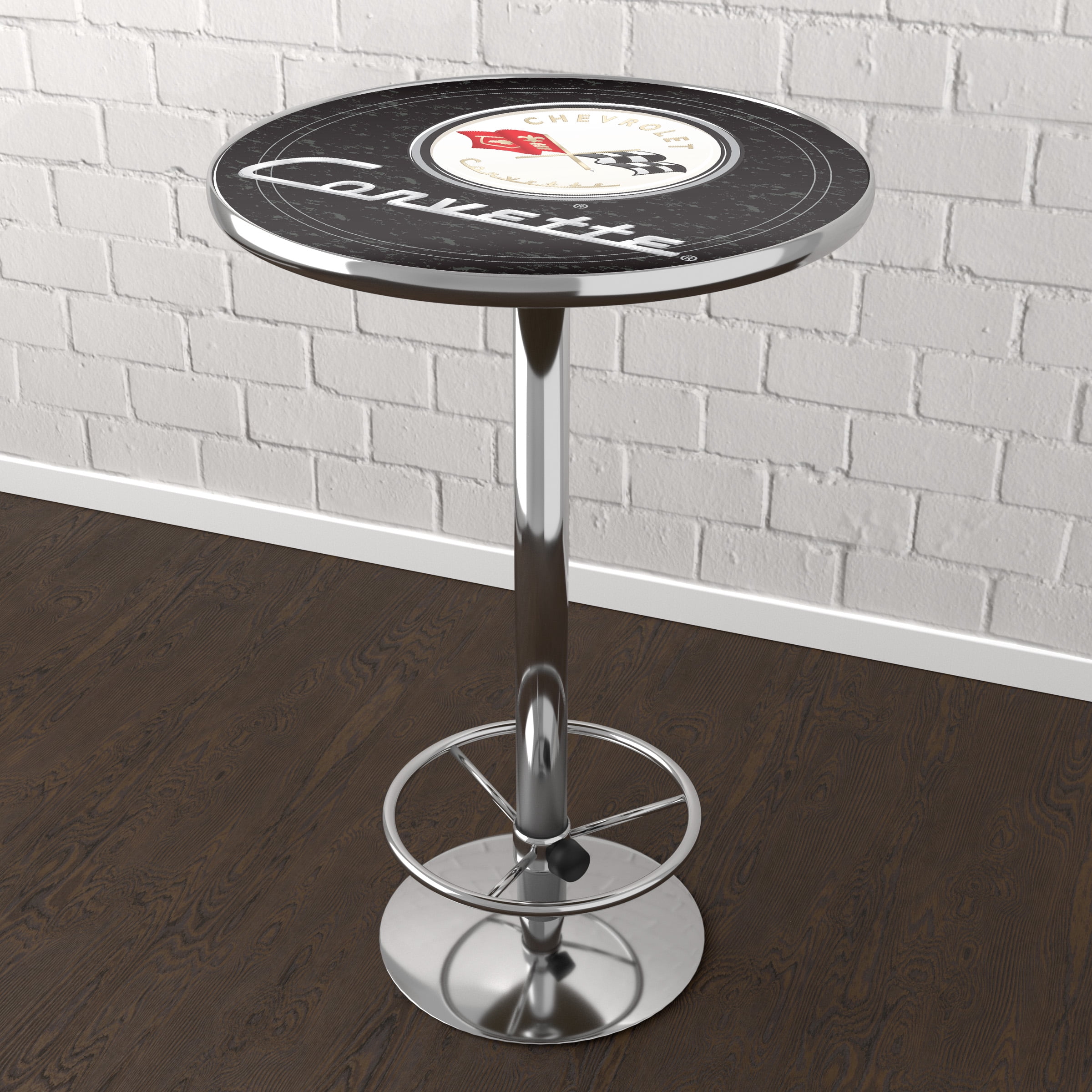 Corvette C1 Black Bar Table with Adjustable Footrest and Acrylic Top