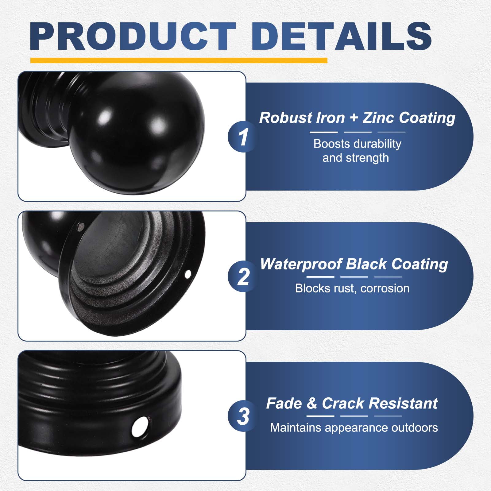 Uxcell 2Pcs 3.5" Dia Fence Post Caps, Waterproof Ball Top Dome Iron Post Cap Cover with Screw Fit for Outdoor Round Metal Wood Fence Deck Mailbox Patio, Black