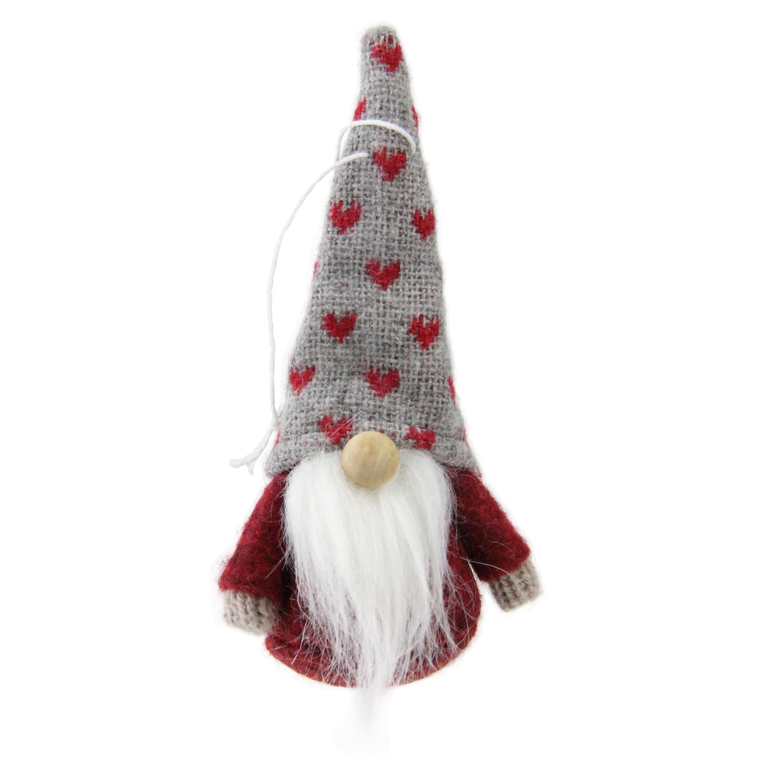 Set of 3 Red Brown and Gray Santa Gnome Christmas Ornament Decorations 4.5"