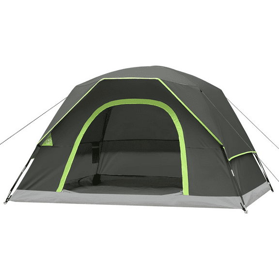 Tents for Camping 4 Person Tent Waterproof Windproof Double Layer Camping Tent, Easy Setup Dome Tent with Large Mesh Windows & Wider Door for Outdoor Camping & Hiking Deep Gray
