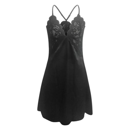 

Gubotare Lingerie Set Women Lingerie Lace Strap Chemise Halter Teddy V neck Sleepwear Black S