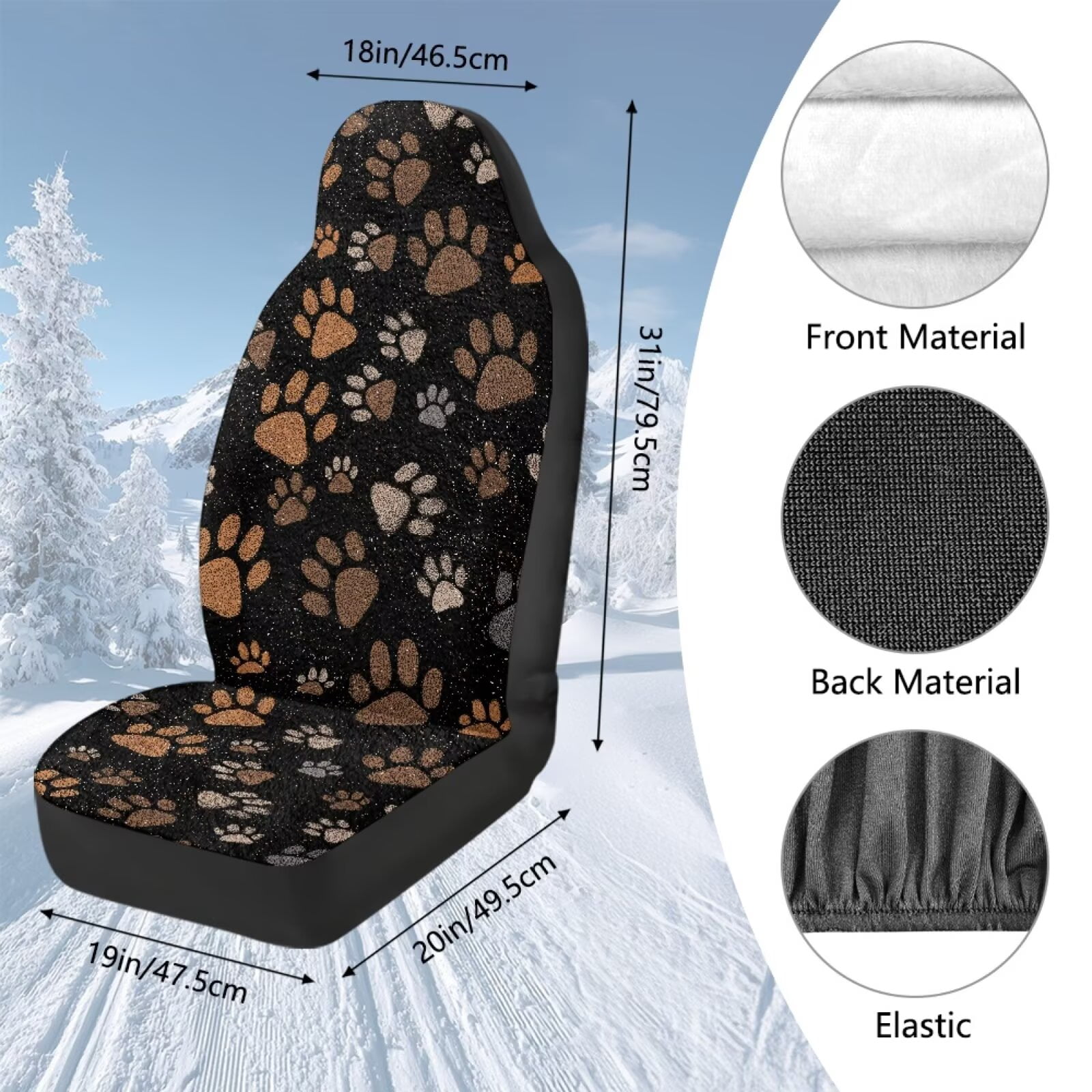 Uorisanigo High Back Front Car Seat Covers Flurry 2-Pack Brown Dog Paws Bucket Seat Covers Universal Fit for Cars Trucks and SUVs, Soft Plush Coral Velvet Fabric